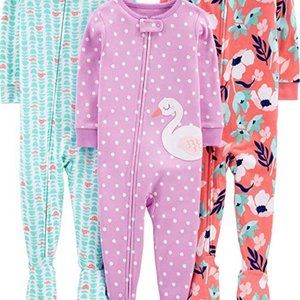 Simple Joys Carter's Baby Girls' 3-Pack Snug Footed Cotton Pajamas 12m 12 Mos